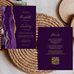 Faire-part de mariage avec code QR Agate Gold Viol