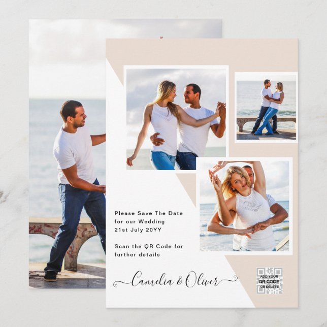 Faire-part de mariage avec code QR Champagne Blush (Devant / Derrière)
