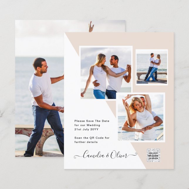 Faire-part de mariage avec code QR Champagne Blush (Devant / Derrière)