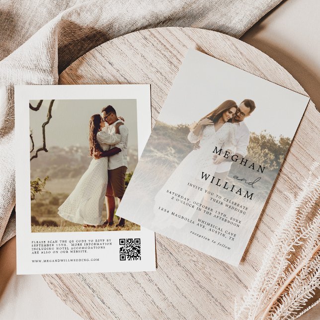Faire-part de mariage avec code QR de photo rustiq (Créateur téléchargé)