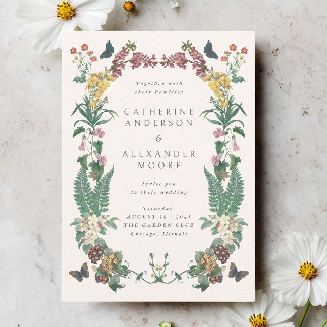 Faire-part de mariage avec code QR floral orné vin (Créateur téléchargé)