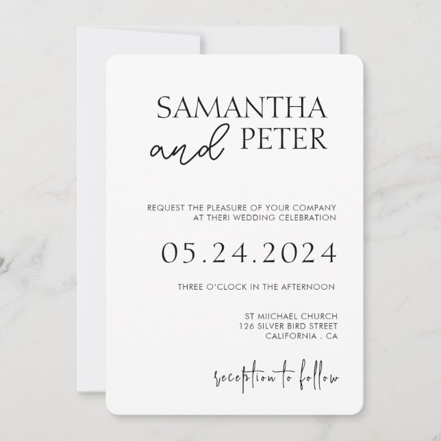 Faire-part de mariage avec code QR, Mariage minima (Devant)