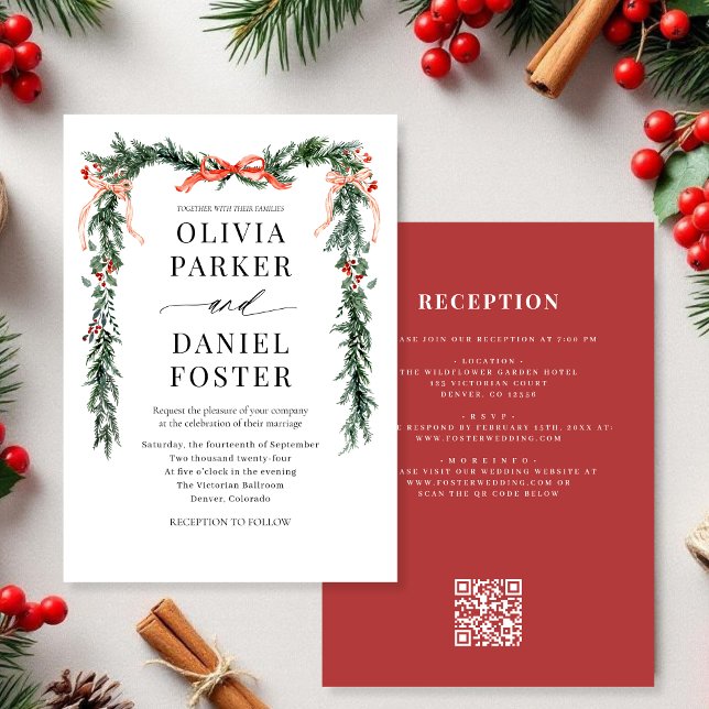 Faire-part de mariage avec code QR Noël à ruban de (Créateur téléchargé)