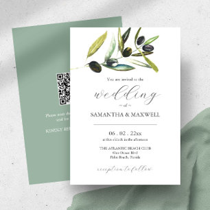 Faire-part de mariage avec code QR Olive botanique