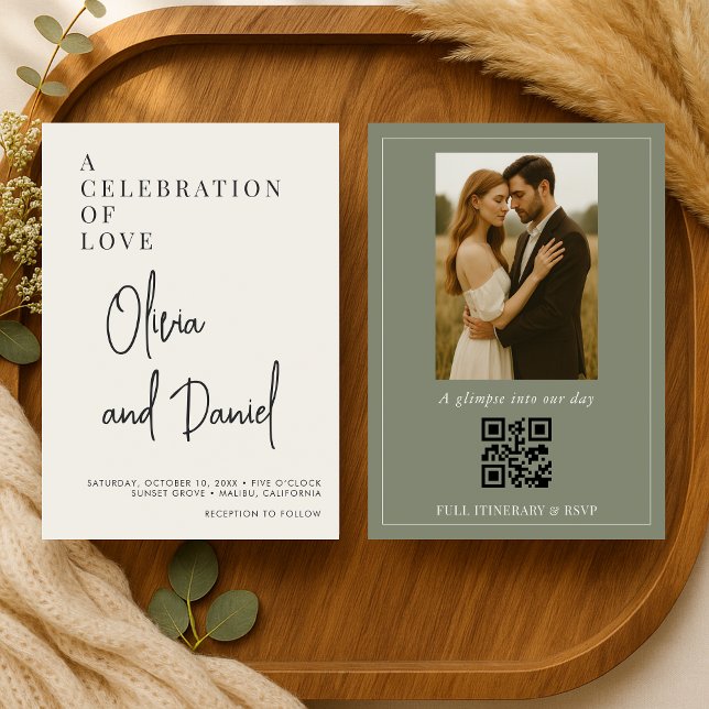 Faire-part de mariage avec code QR photo en écritu (Créateur téléchargé)