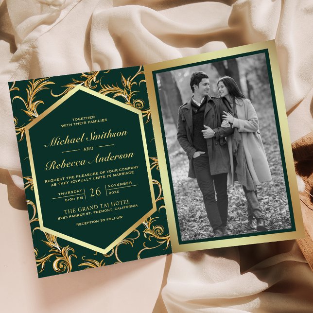 Faire-part de mariage avec code QR photo en or ver (Créateur téléchargé)