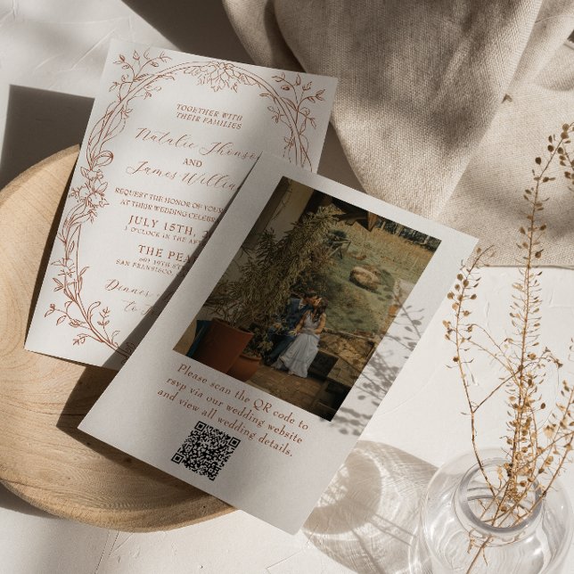 Faire-part de mariage avec code QR photo en terre  (Créateur téléchargé)