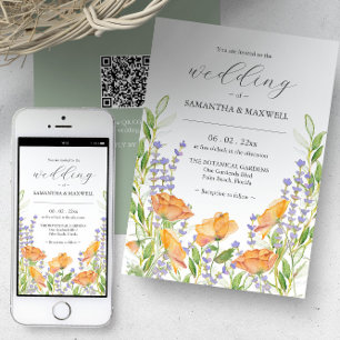 Faire-part de mariage avec code QR unique Floral