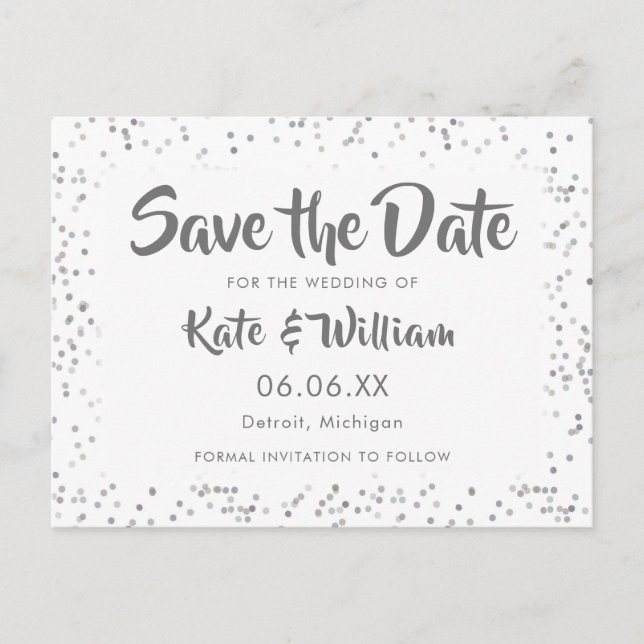 Faire-part de mariage avec confettis Silver Stardu (Devant)