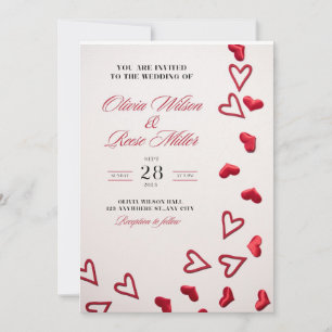 Faire-part de mariage avec des cœurs rouges amour