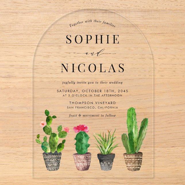 Faire-part de mariage avec des plantes grasses et  (Recto)