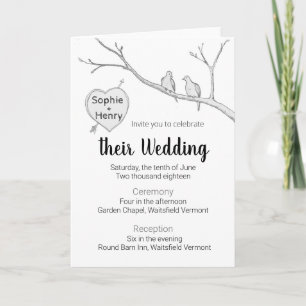 Faire-part de mariage avec deux colombes et cœur d