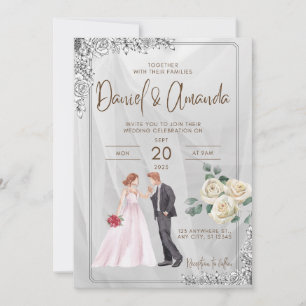 faire-part de mariage avec deux graphismes et rose