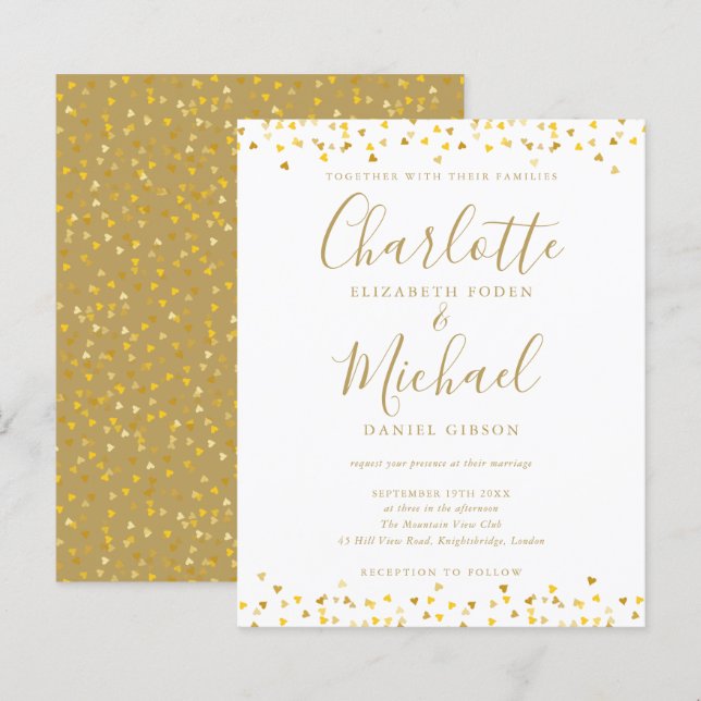 Faire-part de mariage avec écriture confettis coeu (Devant / Derrière)