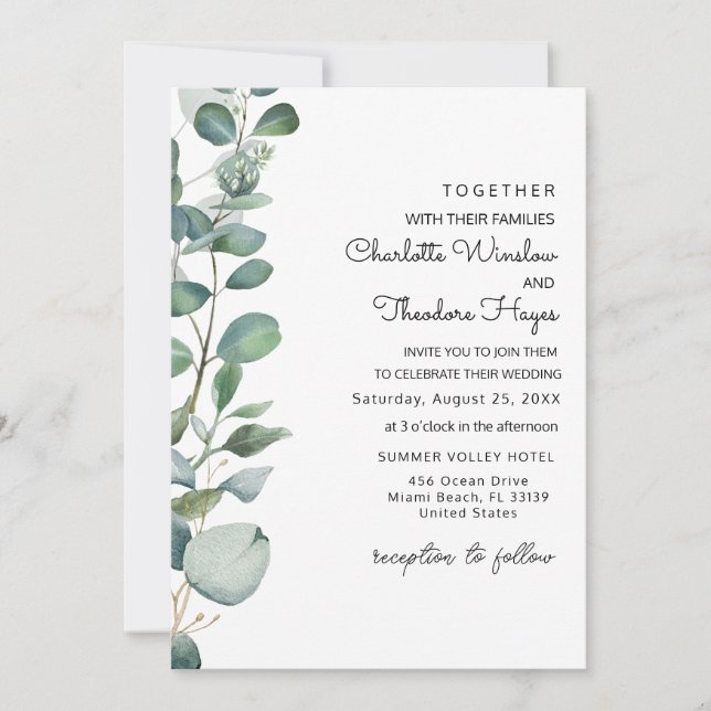 Faire-Part de Mariage avec Eucalyptus de Jardin et (Devant)