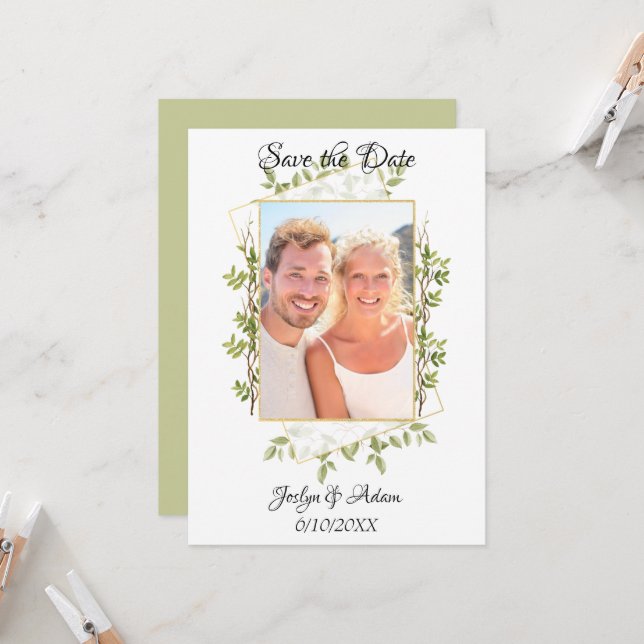 Faire-Part de Mariage avec Feuillage de Branche Ru (Devant/Arrière en situation)