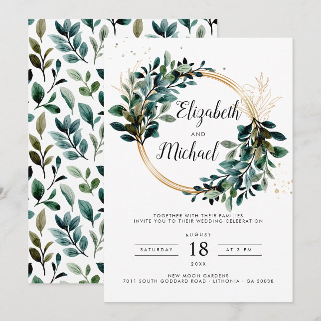 Faire-part de mariage avec feuillage de eucalyptus (Devant / Derrière)