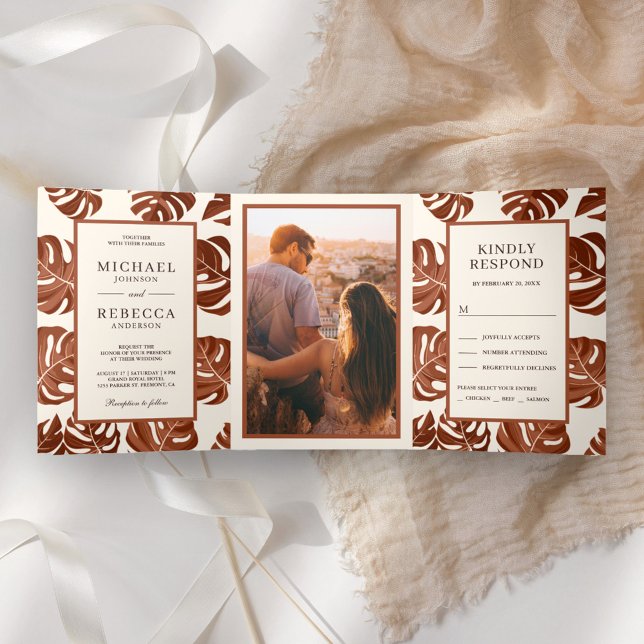 Faire-part de mariage avec feuilles de Monstera en (Créateur téléchargé)