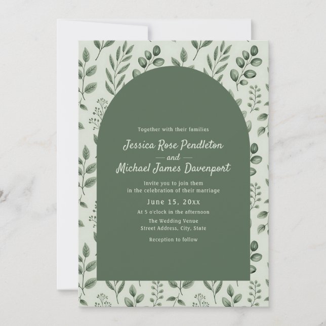 Faire-Part de Mariage avec Feuilles de Sauge Rusti (Devant)