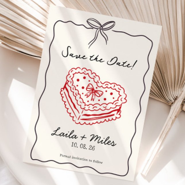 Faire-part de mariage avec gâteau de mariage cœur  (Whimsical Save the date wedding cake heart card )