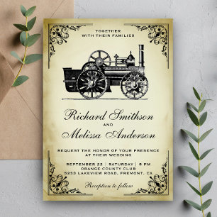 Faire-part de mariage avec locomotive à vapeur vin
