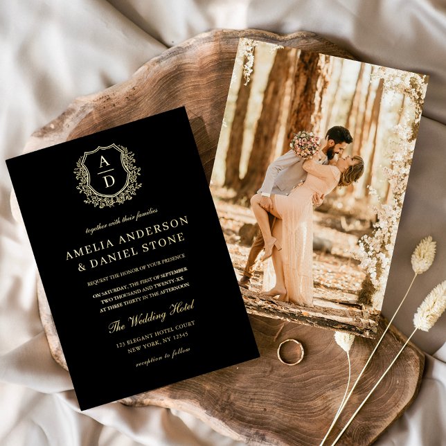 Faire-part de mariage avec monogramme à feuilles e (Créateur téléchargé)