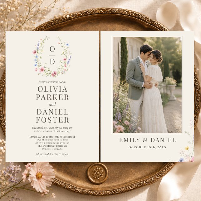 Faire-Part de Mariage avec Monogramme de Fleur de  (Créateur téléchargé)
