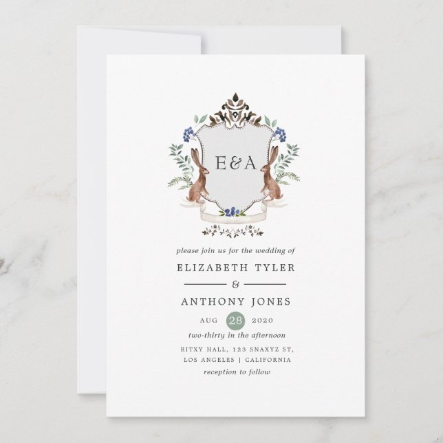 Faire-part de mariage avec monogramme de laurier d (Devant)
