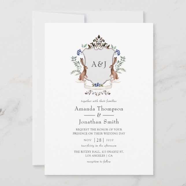 Faire-part de mariage avec monogramme de laurier d (Devant)