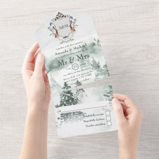 Faire-part de mariage avec monogramme de laurier d (Déchirure)