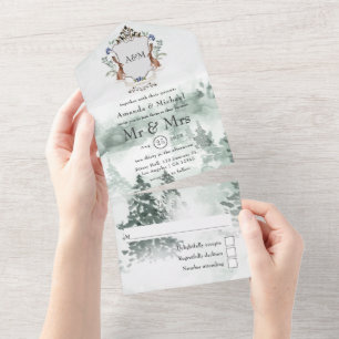 Faire-part de mariage avec monogramme de laurier d