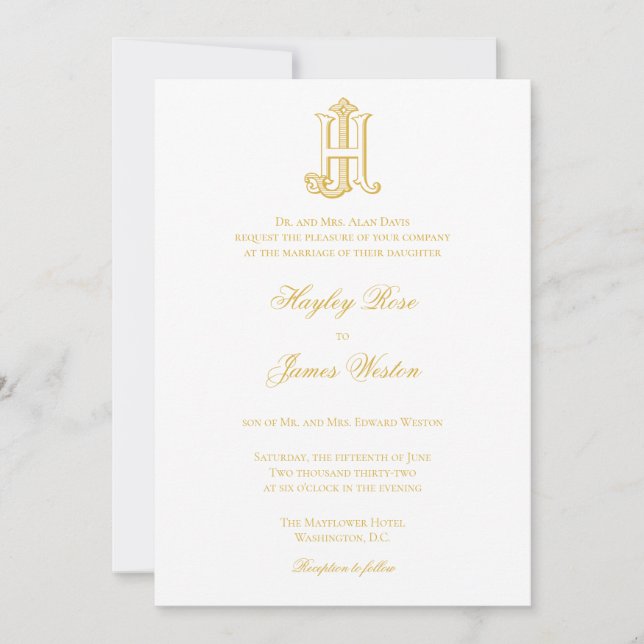Faire-part de mariage avec monogramme JH ou monogr (Devant)