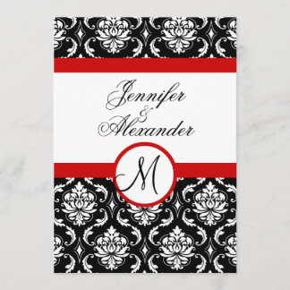 Faire-part de mariage avec monogramme rouge damass