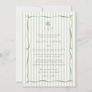 Faire-part de mariage avec palmier à rayures vert