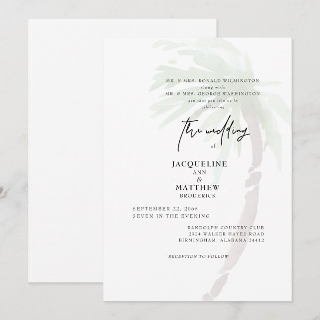 Faire-Part de Mariage avec Palmier Tropical des De (Devant / Derrière)