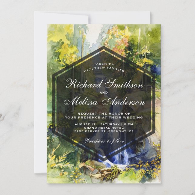 Faire-part de mariage avec peinture de paysage pan (Devant)