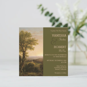 Faire-part de mariage avec peinture de paysage vin