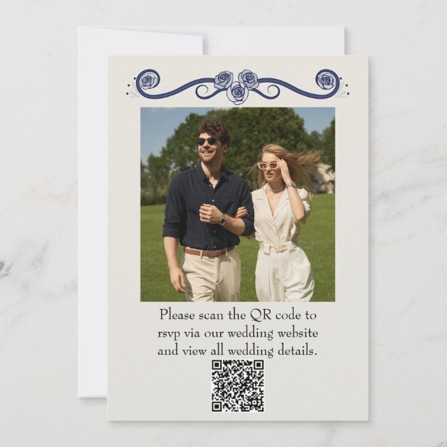 Faire-Part de Mariage avec Photo Code QR | Élégant (Dos)