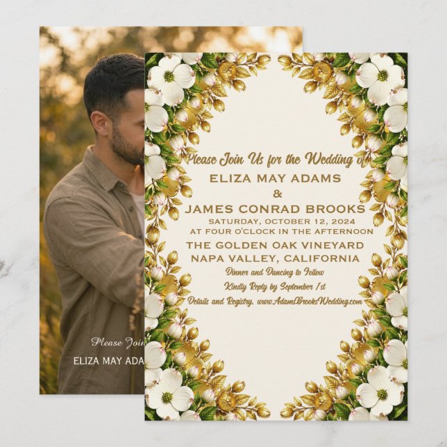 Faire-part de mariage avec photo de cornouiller de (Devant / Derrière)