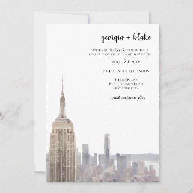 Faire-part de mariage avec photo de la skyline de  (Devant)