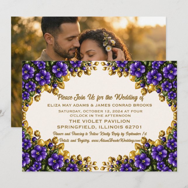 Faire-part de mariage avec photo de la violette bl (Devant / Derrière)