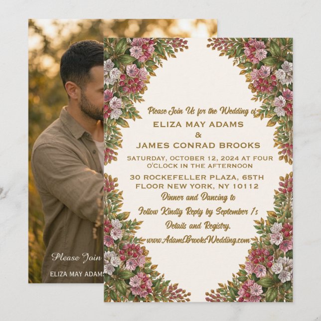 Faire-part de mariage avec photo de laurier de mon (Devant / Derrière)