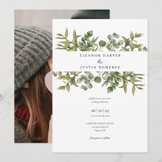 Faire-part de mariage avec photo de mariage à la v (Devant / Derrière)