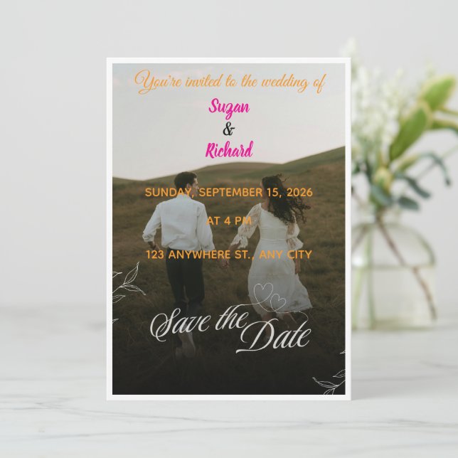 Faire-part de mariage avec photo de paysage pour a (Debout devant)