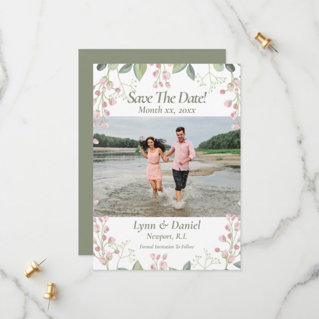 Faire-part de mariage avec photo de save the date (Devant/Arrière en situation)
