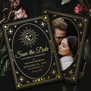 Faire-part de mariage avec photo de tarot noir cél