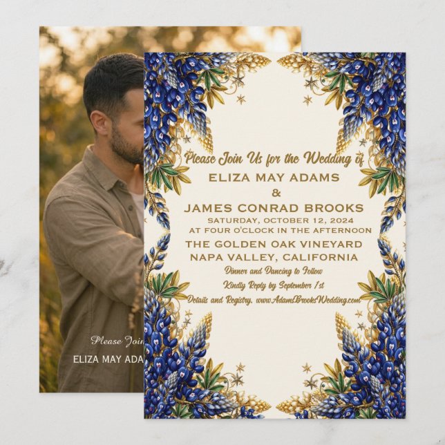 Faire-part de mariage avec photo de Texas Bluebonn (Devant / Derrière)