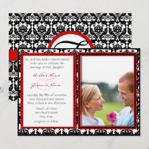 Faire-part de mariage avec photo en damassé noir e