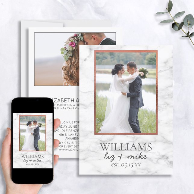 Faire-part de mariage avec photo en marbre de cuiv (Créateur téléchargé)