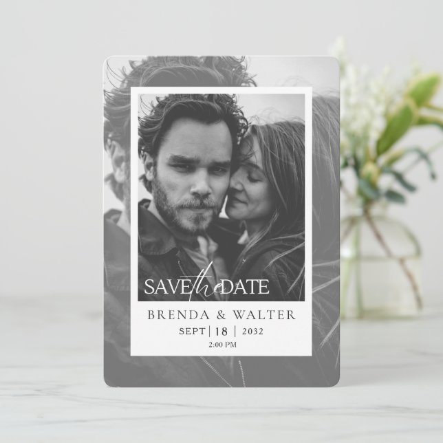 Faire-part de mariage avec photo en noir et blanc  (Debout devant)
